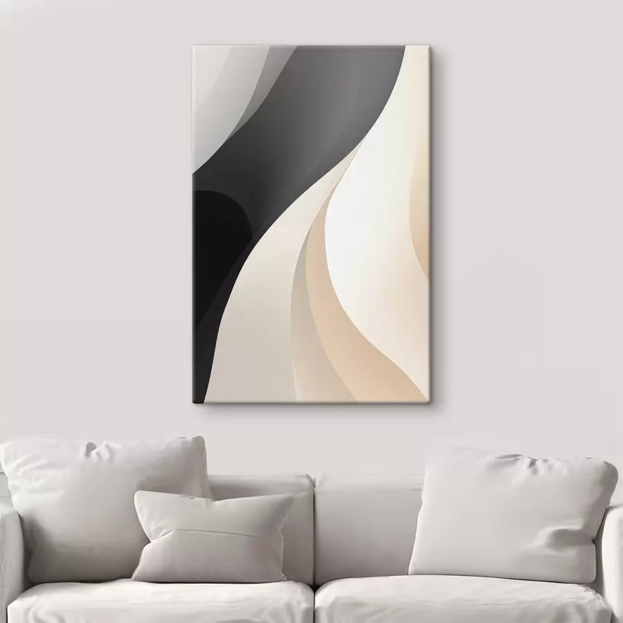  Schilderijen Strakke overlappende rondingen in antraciet, ivoor en zand s46493