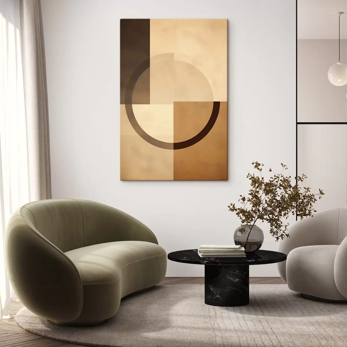  Schilderijen Gedempte vierkanten met doorschijnende ring, warm aardetintenpalet s46498