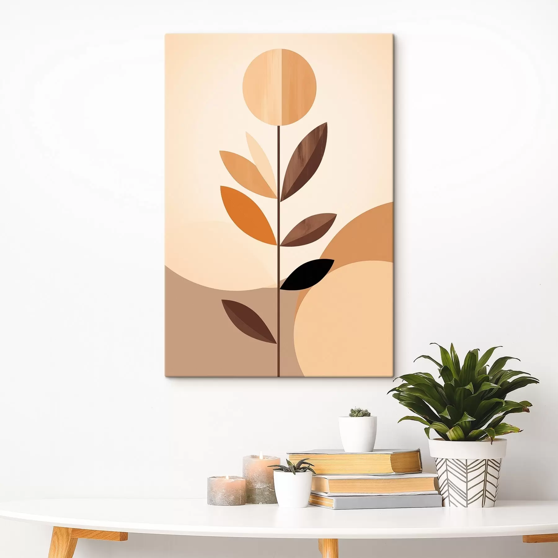  Schilderijen Gestileerde bloem met geometrische bladeren in warme tinten s46500