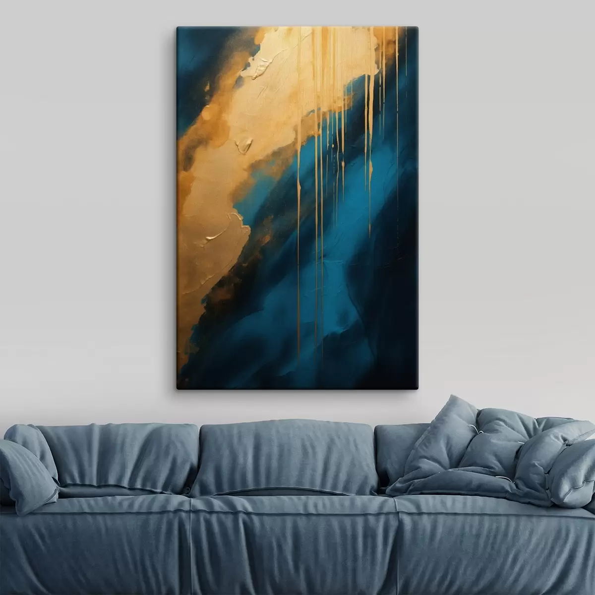  Schilderijen Teal en diepblauw abstract met vloeiende warme accenten s46509