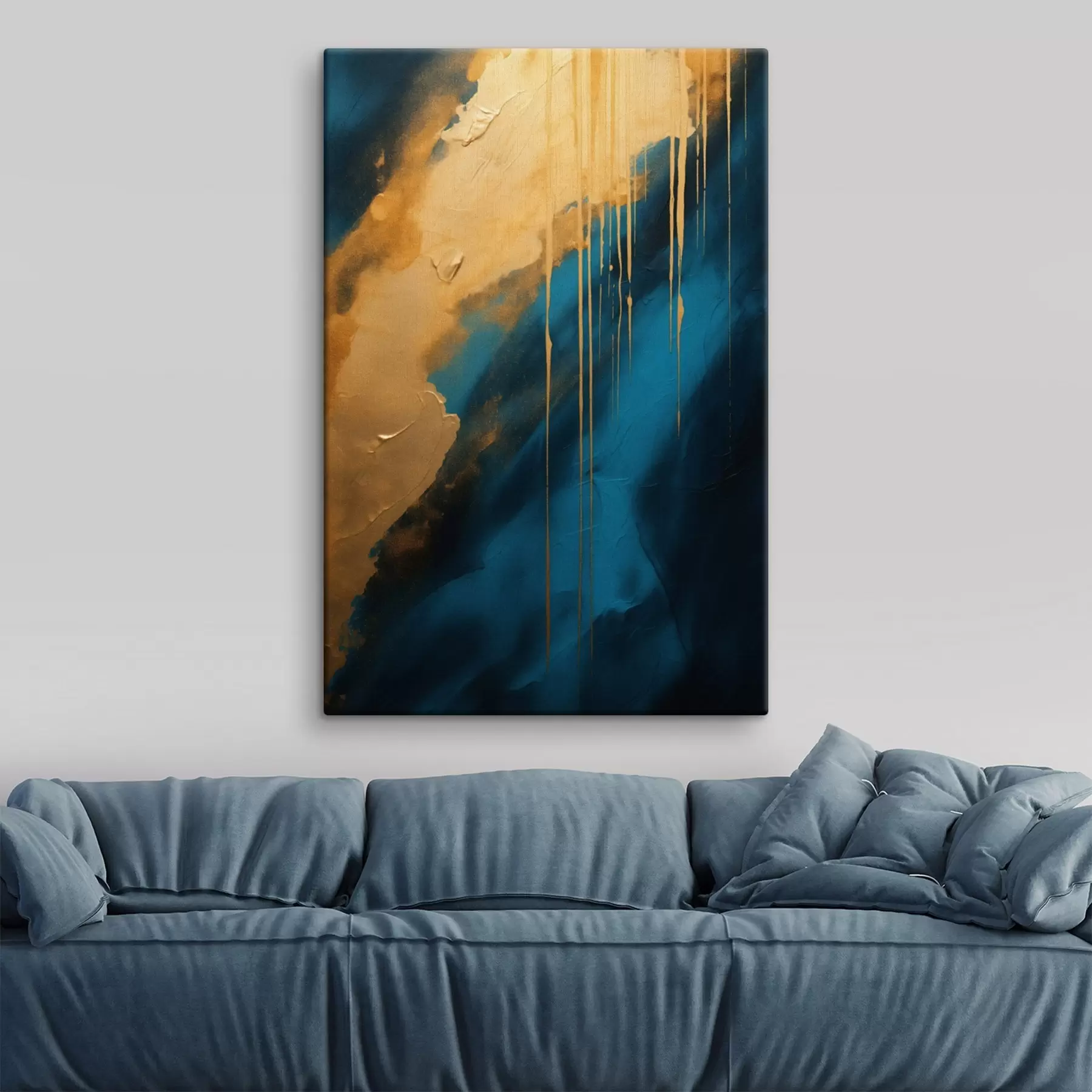  Schilderijen Teal en diepblauw abstract met vloeiende warme accenten s46509