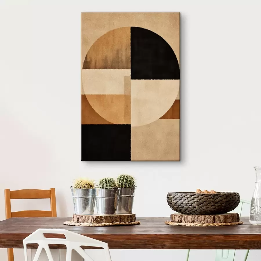  Schilderijen Halve cirkels en vierkanten in warme tinten, zachte textuur s46531