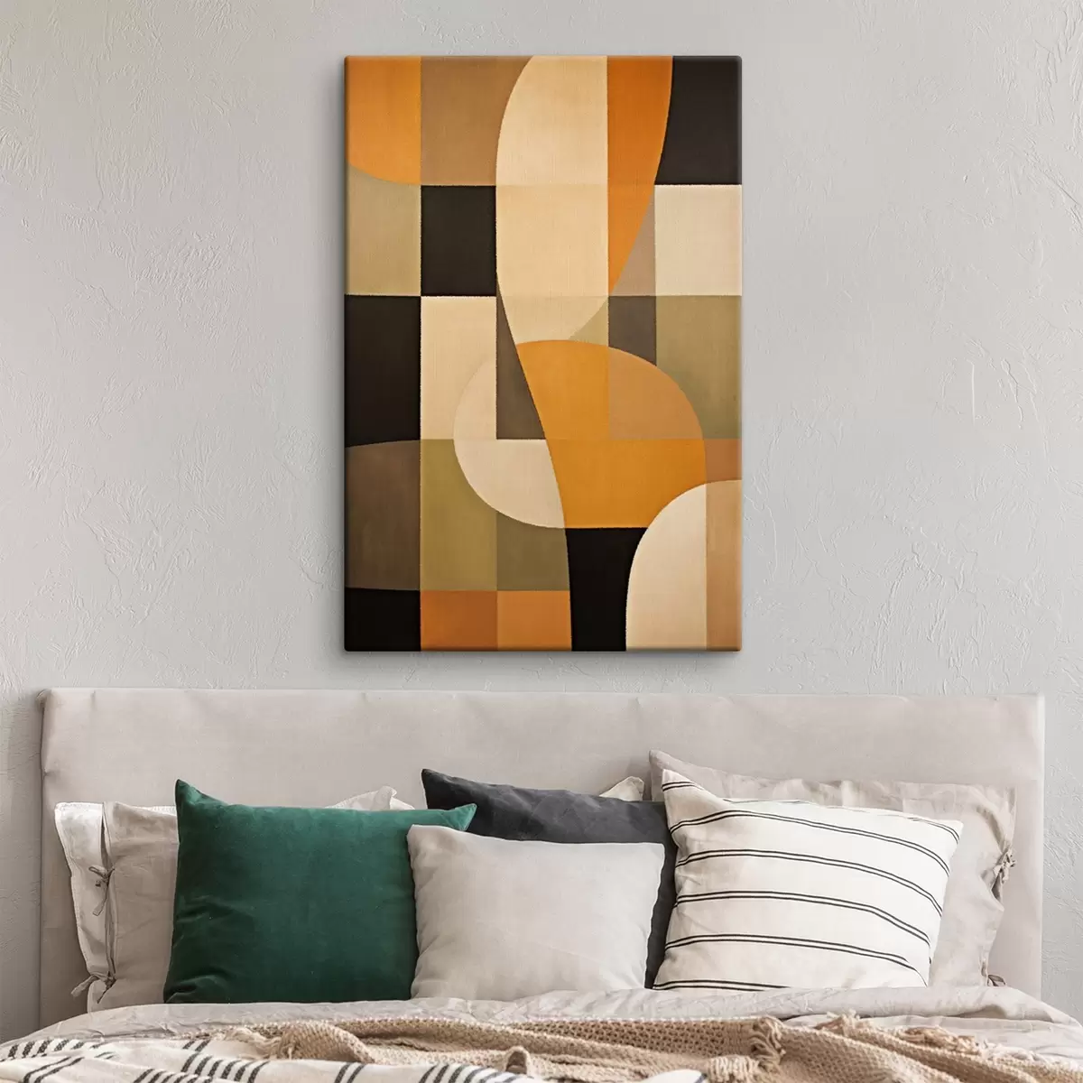  Schilderijen Patchwork van rechthoeken met een vloeiende oranje boog s46534