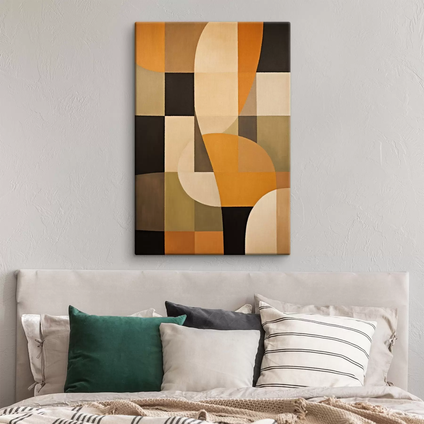  Schilderijen Patchwork van rechthoeken met een vloeiende oranje boog s46534