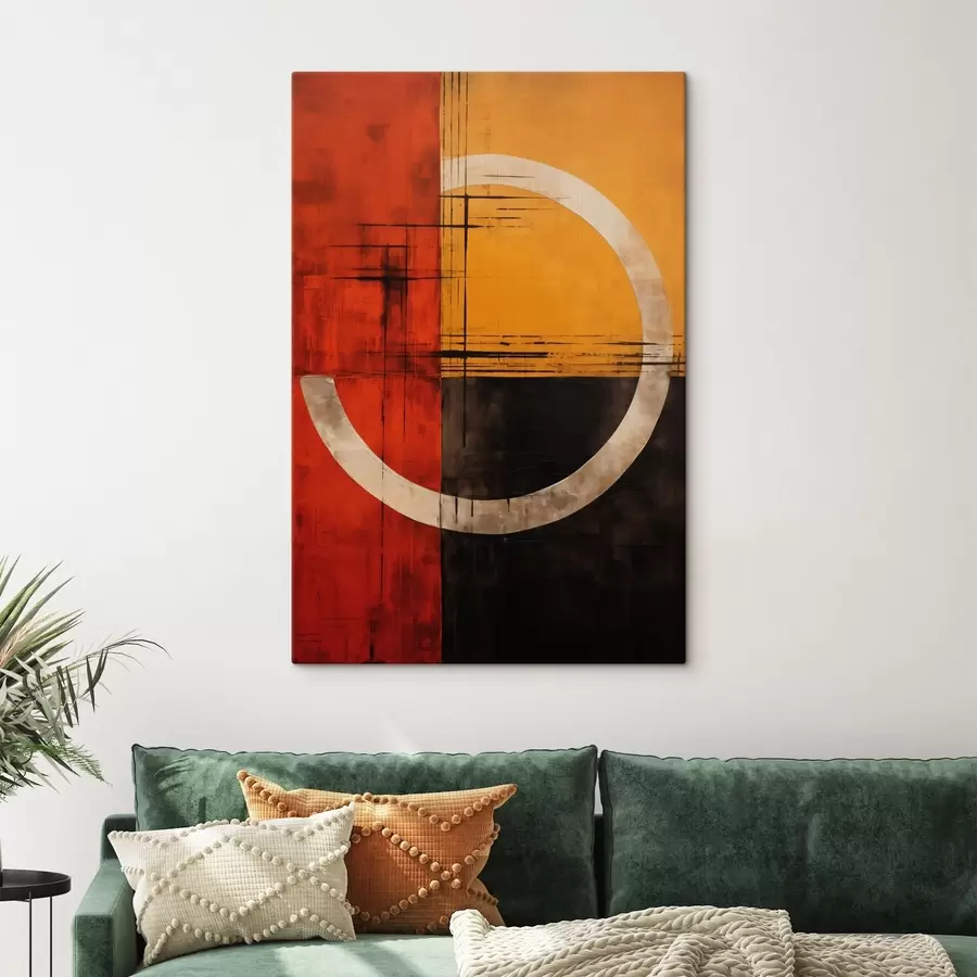  Schilderijen Abstracte cirkel op een rood-zwarte achtergrond met lijnen s46535