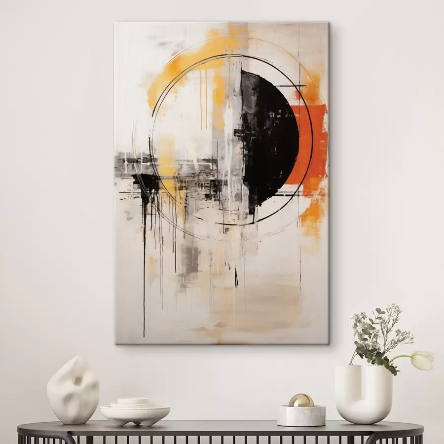  Schilderijen Monochroom oranje cirkel met gestructureerde druppels s46536