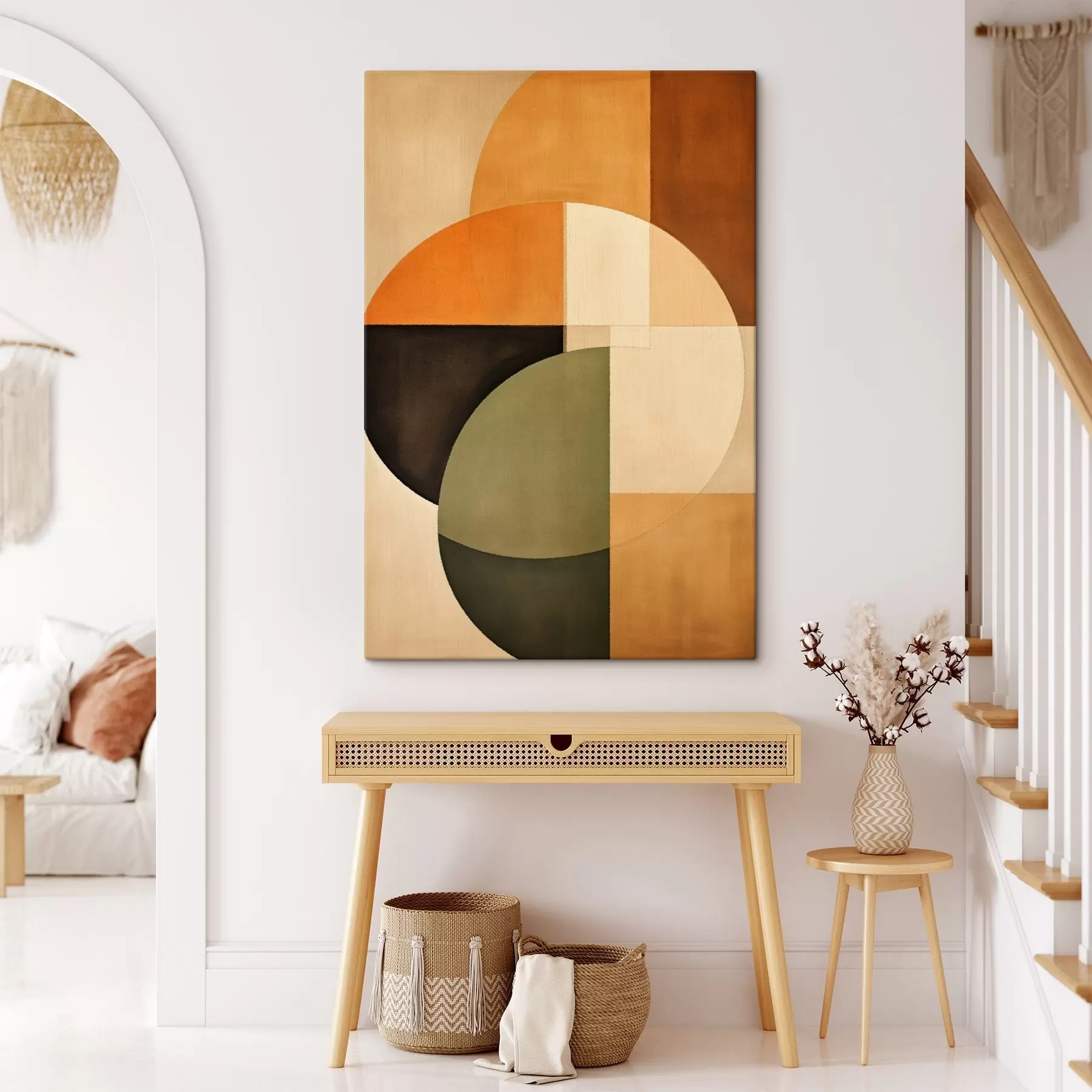  Schilderijen Kruisende cirkels in een zand-olijfkleurig palet s46537