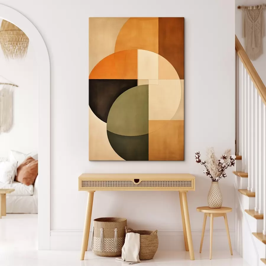  Schilderijen Kruisende cirkels in een zand-olijfkleurig palet s46537