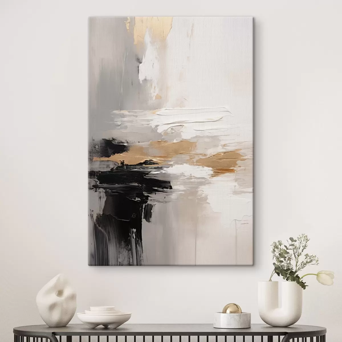  Schilderijen Naaktkleurige streken met contrasterende zwarte en okerkleurige laag s46544