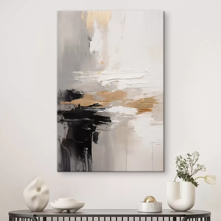  Schilderijen Naaktkleurige streken met contrasterende zwarte en okerkleurige laag s46544