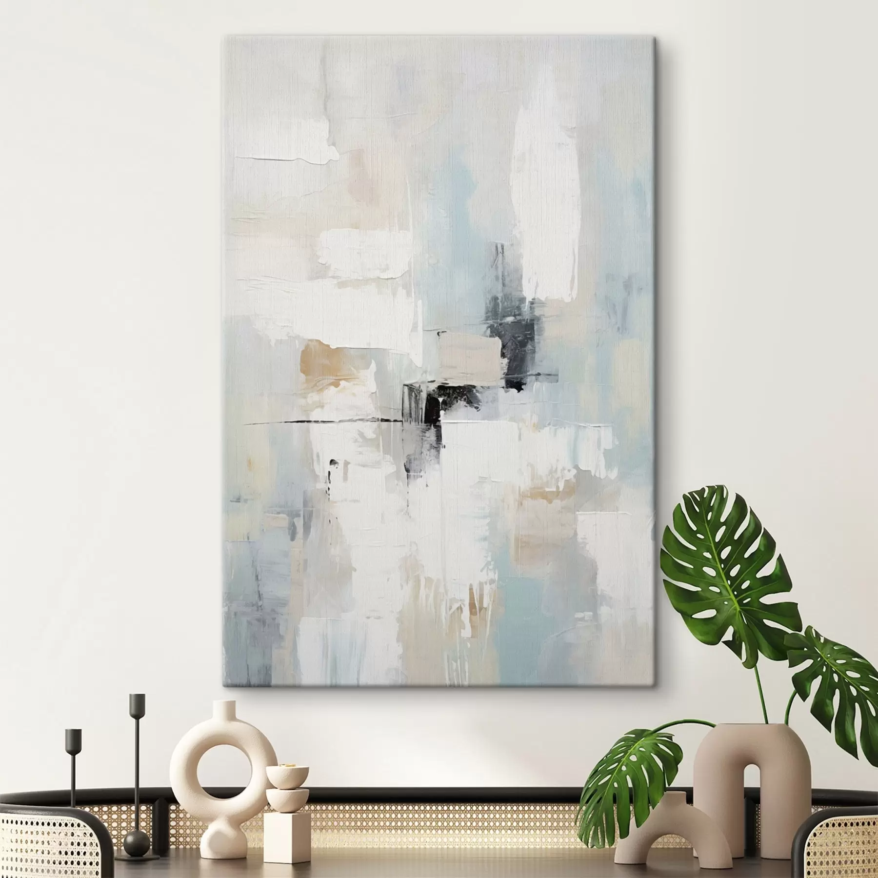  Schilderijen Lichtgekleurd abstract met een zwart accent s46548