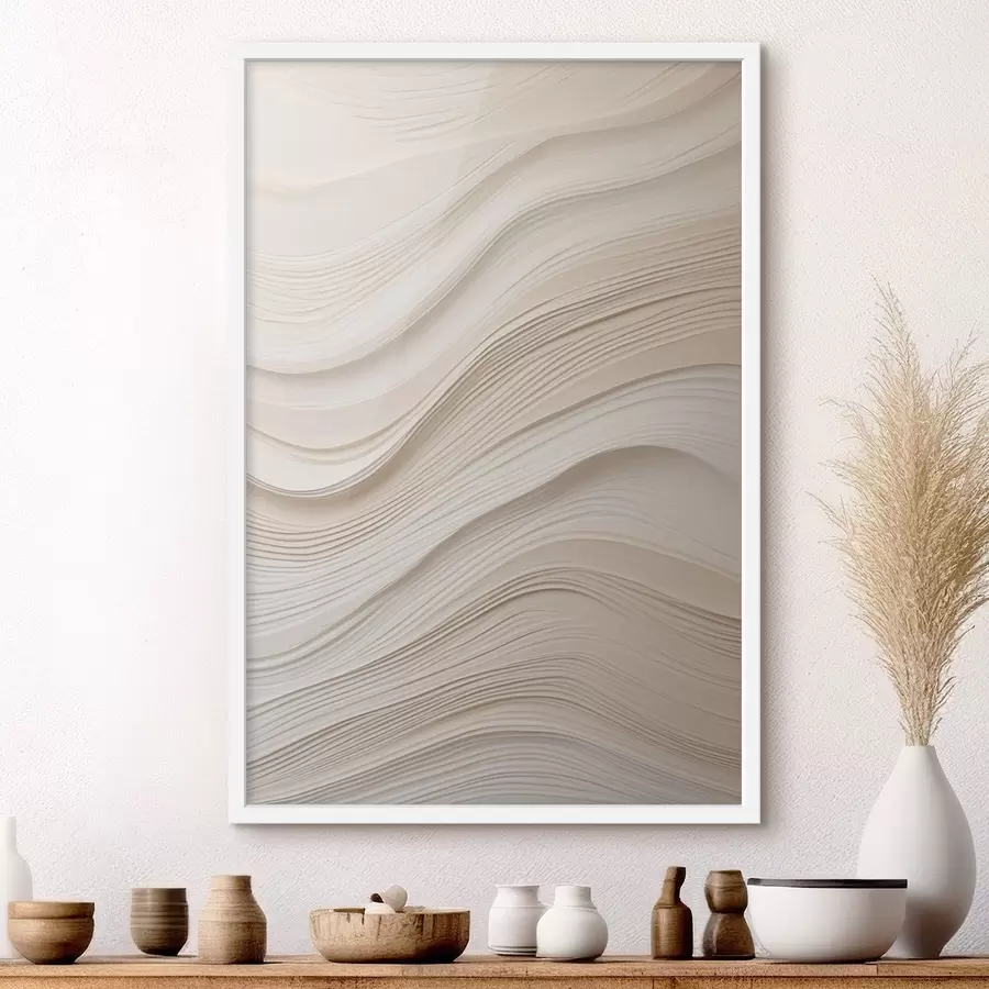 Fotobehang Gelaagde zandkleurige reliëfgolven, zachte textuur f46484