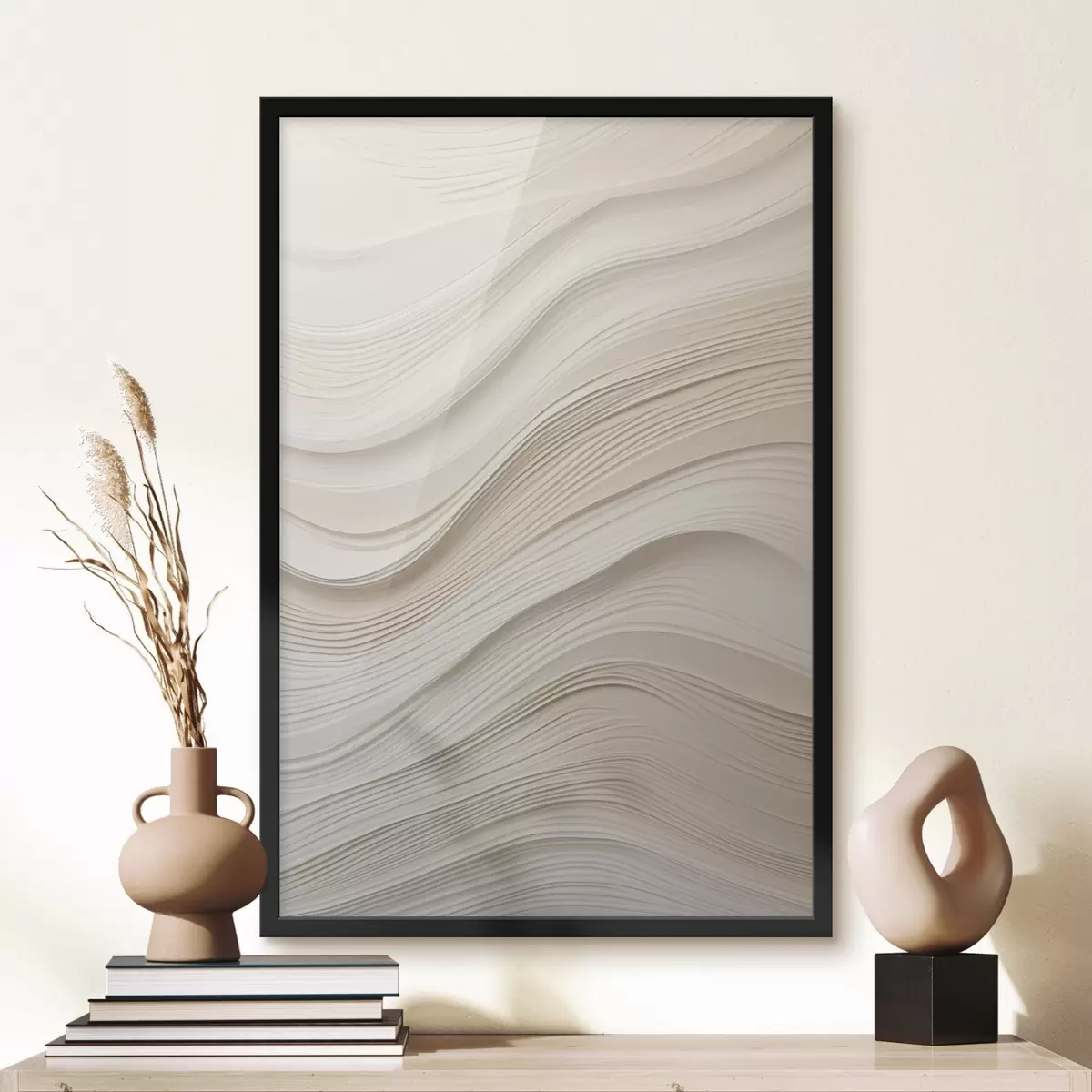 Poster Gelaagde zandkleurige reliëfgolven, zachte textuur f46484