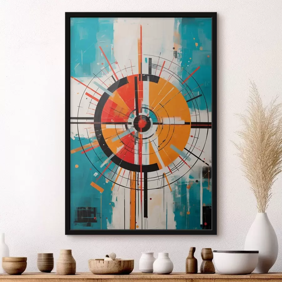 Fotobehang Concentrisch doel met blauwgroene en oranje segmenten f46486