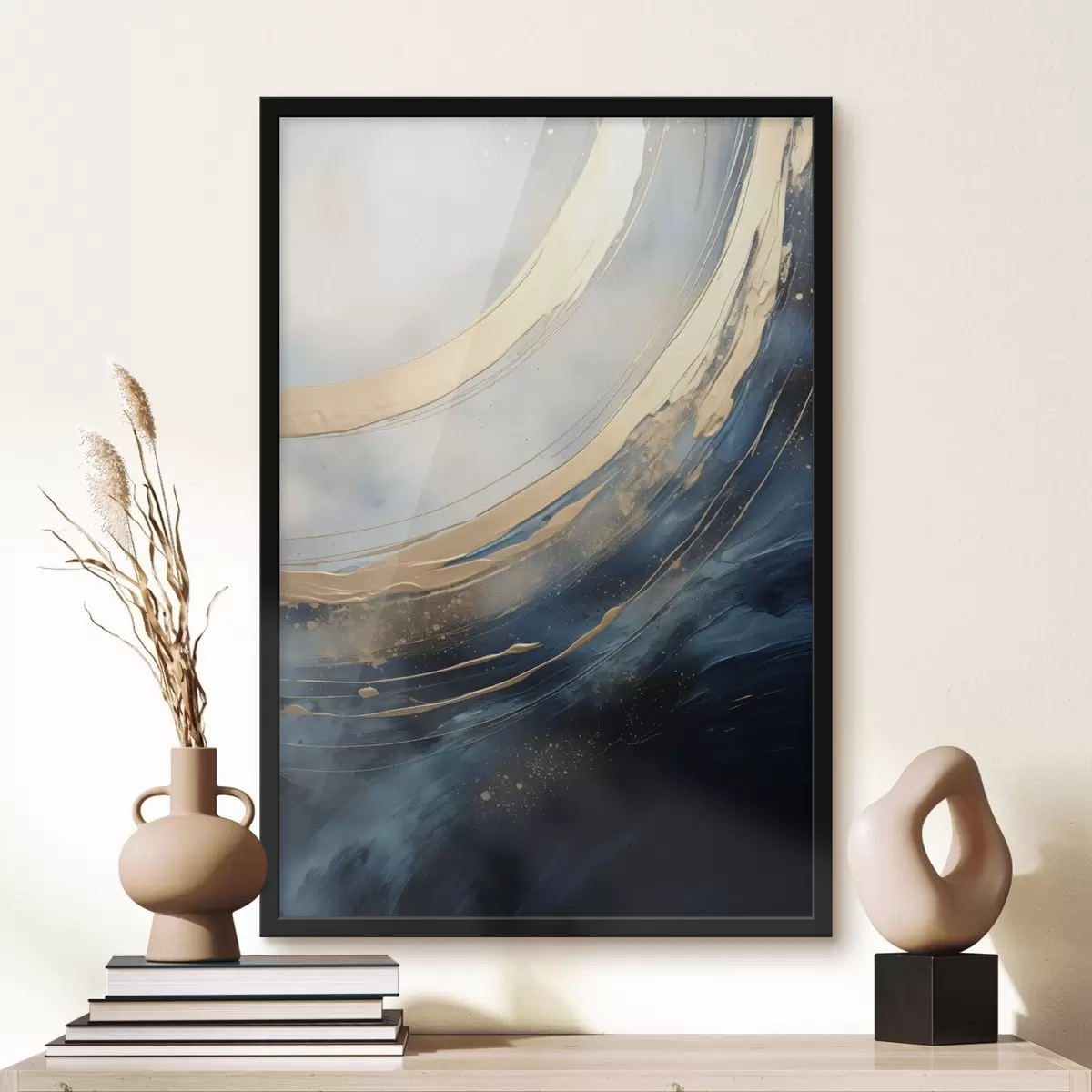 Poster Brede lichtbogen op een diepblauw veld f46487