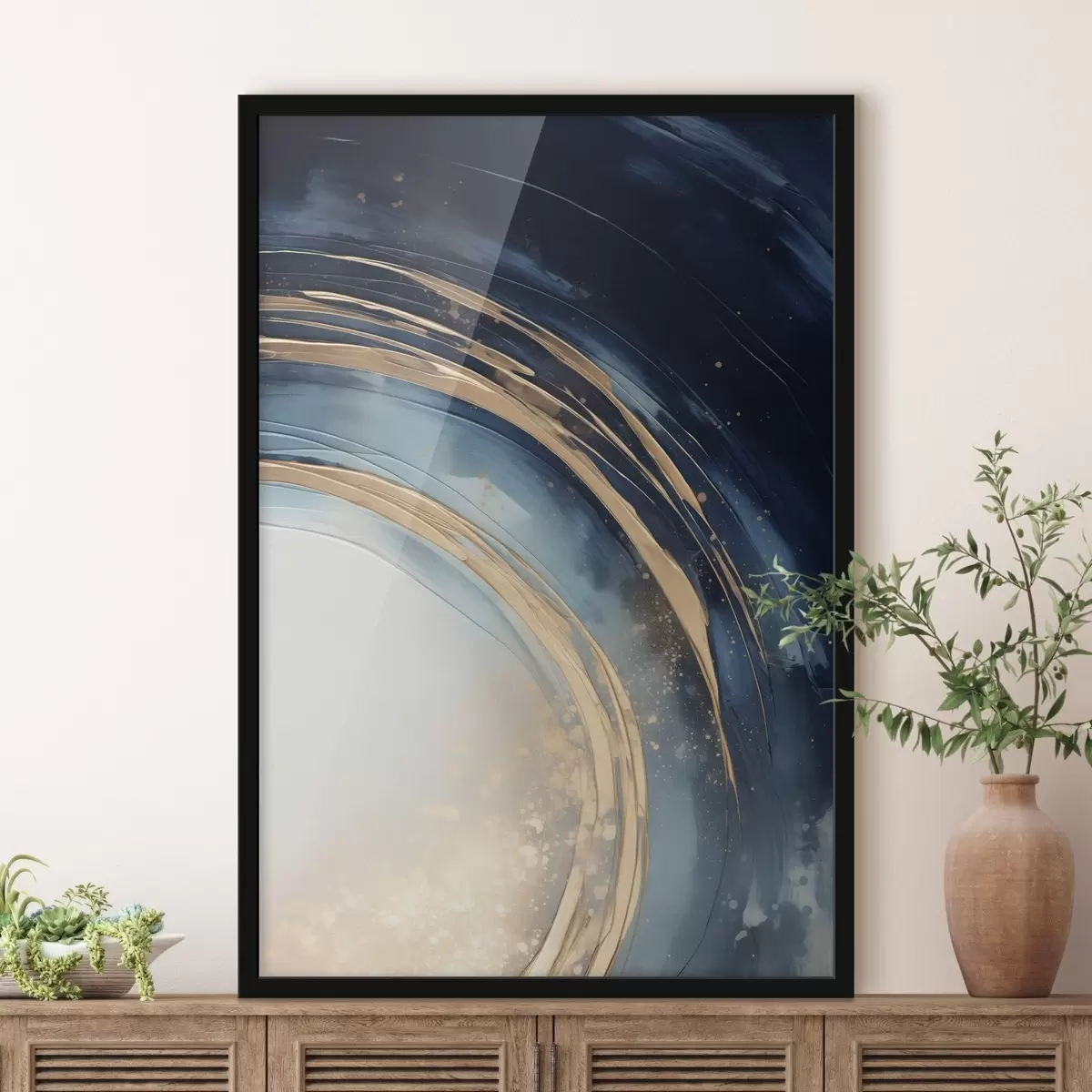 Poster Smalle gelaagde ringen boven bleke horizon f46489