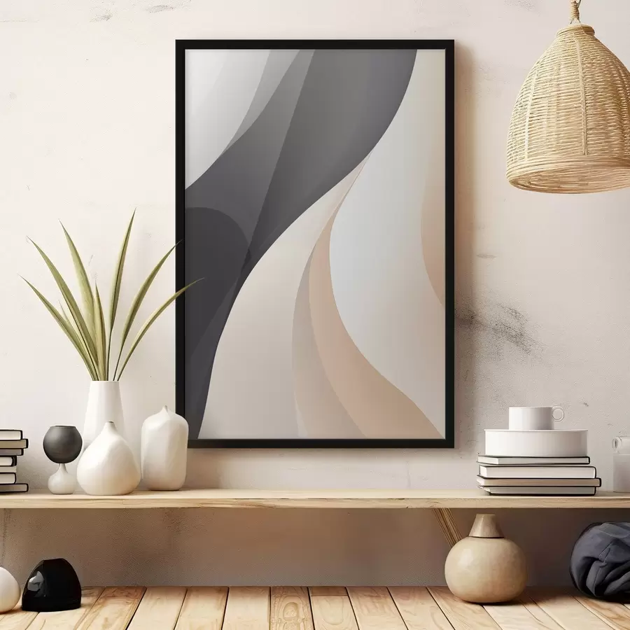 Fotobehang Strakke overlappende rondingen in antraciet, ivoor en zand f46493