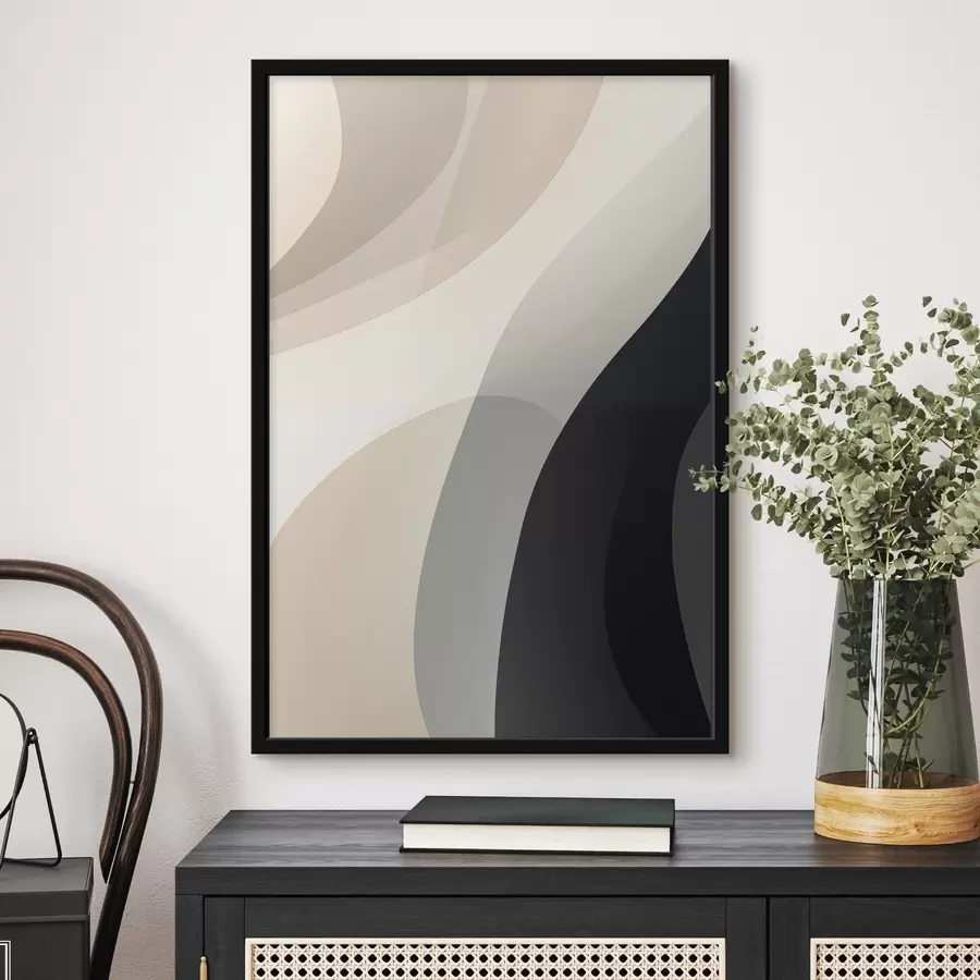 Fotobehang Organische golfvormen in warm beige en antraciet f46494