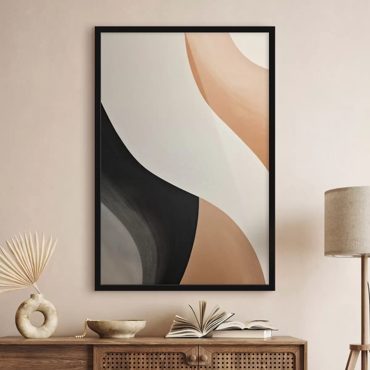 Poster Opvallende S-curve in crème, zwart en terracotta accent f46495