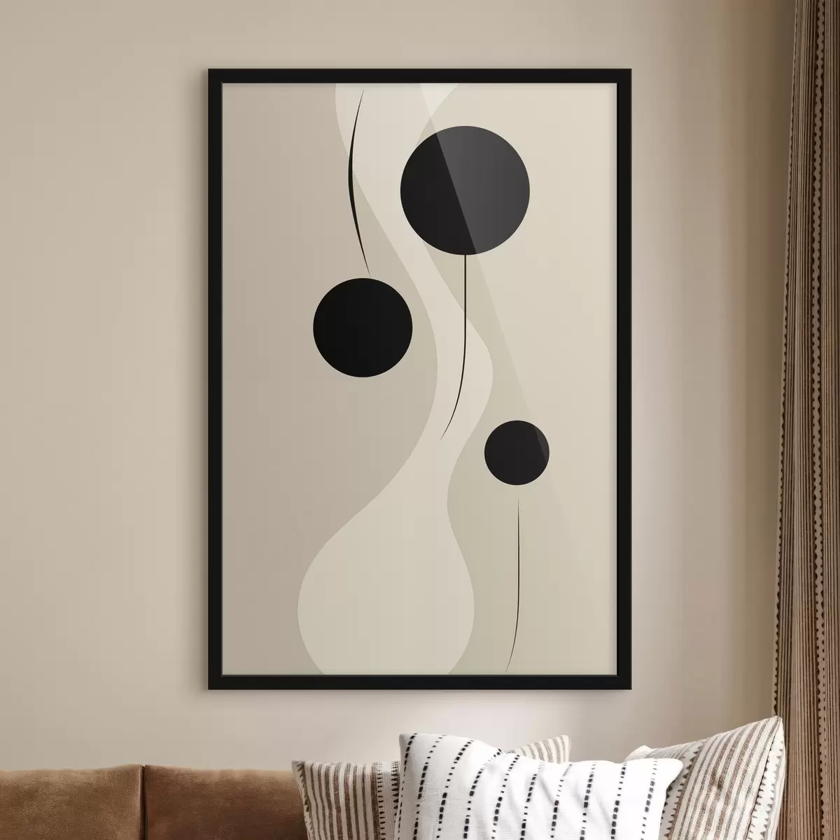 Poster Minimalistische cirkels op beige met vloeiende lijnen f46496