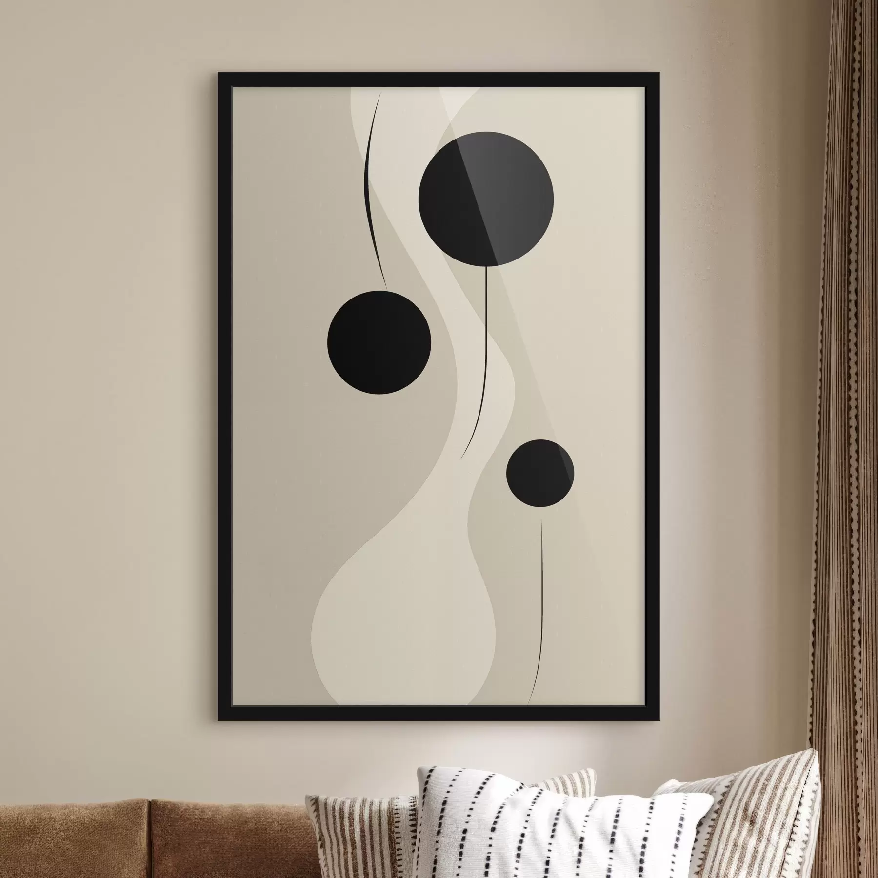 Fotobehang Minimalistische cirkels op beige met vloeiende lijnen f46496