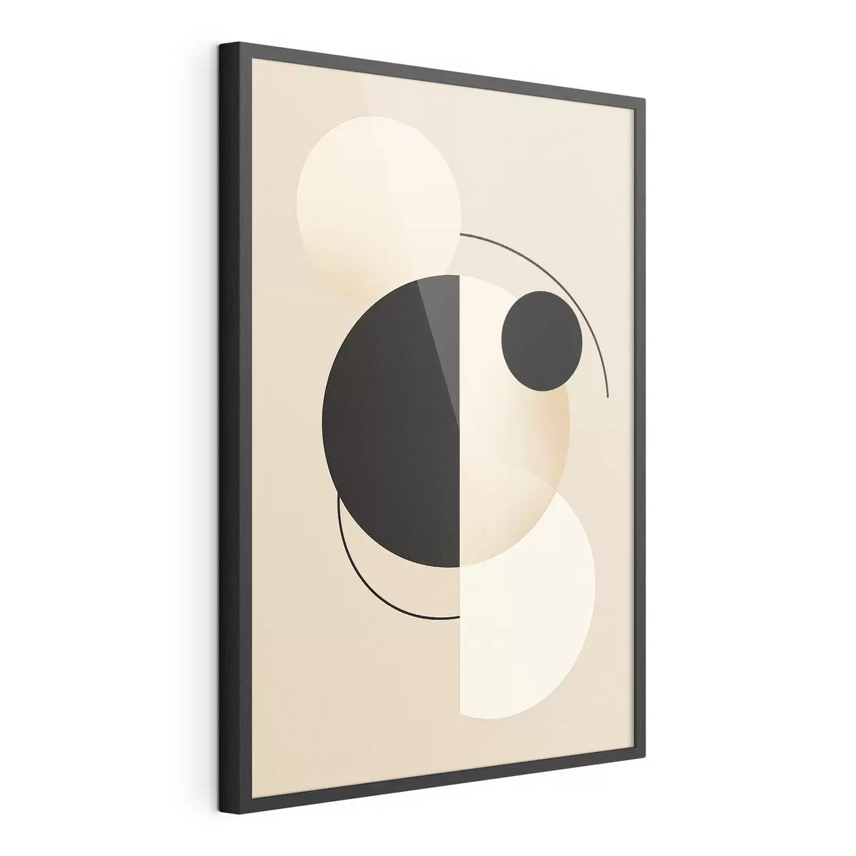 Poster Grafische cirkels en bogen in zacht beige en zwart f46497