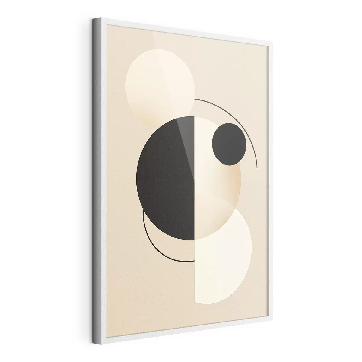 Poster Grafische cirkels en bogen in zacht beige en zwart f46497