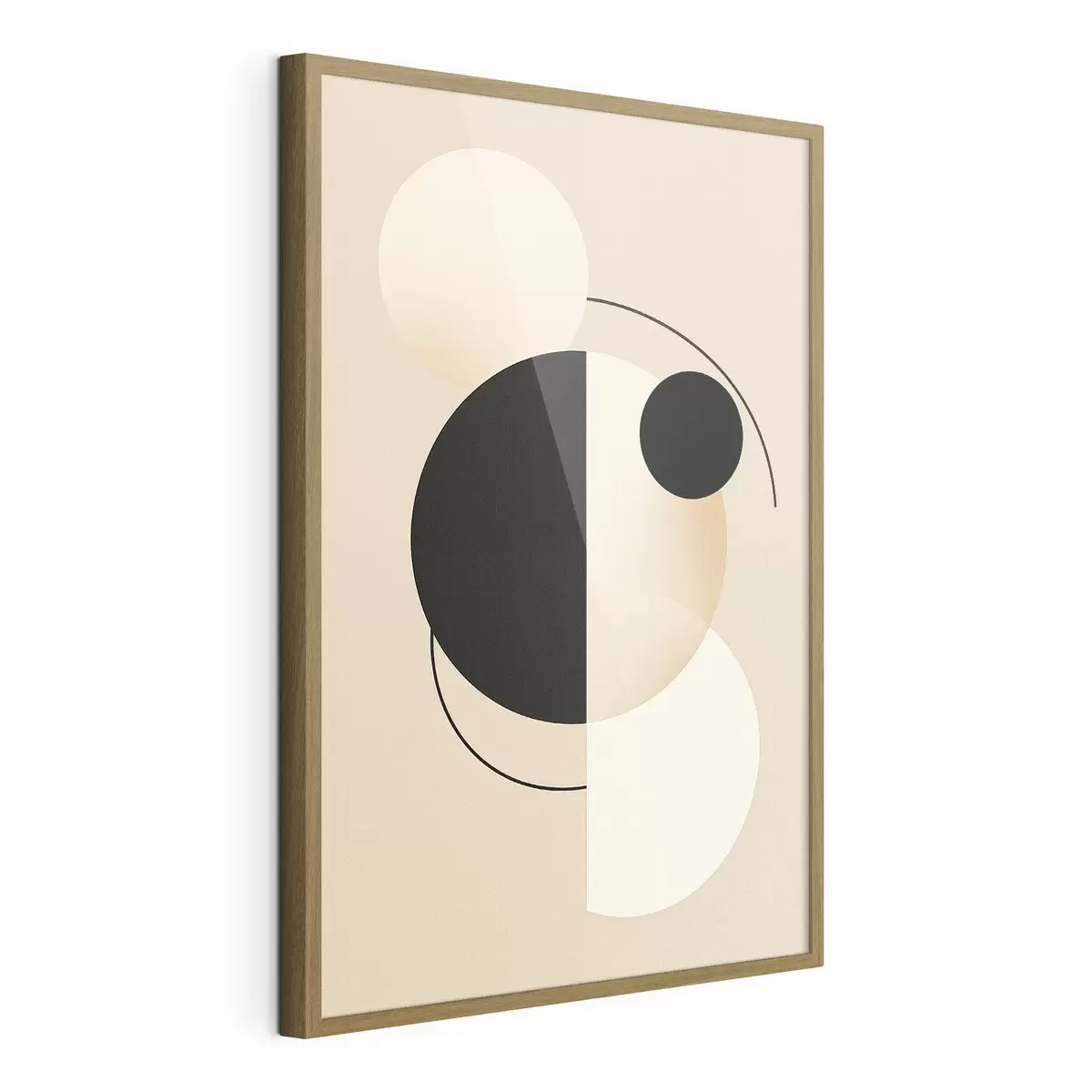 Poster Grafische cirkels en bogen in zacht beige en zwart f46497