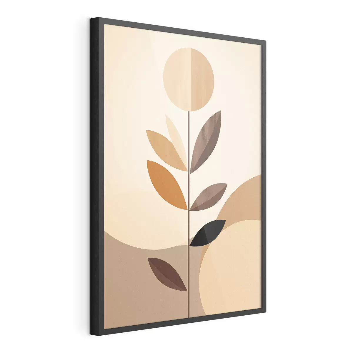 Poster Gestileerde bloem met geometrische bladeren in warme tinten f46500