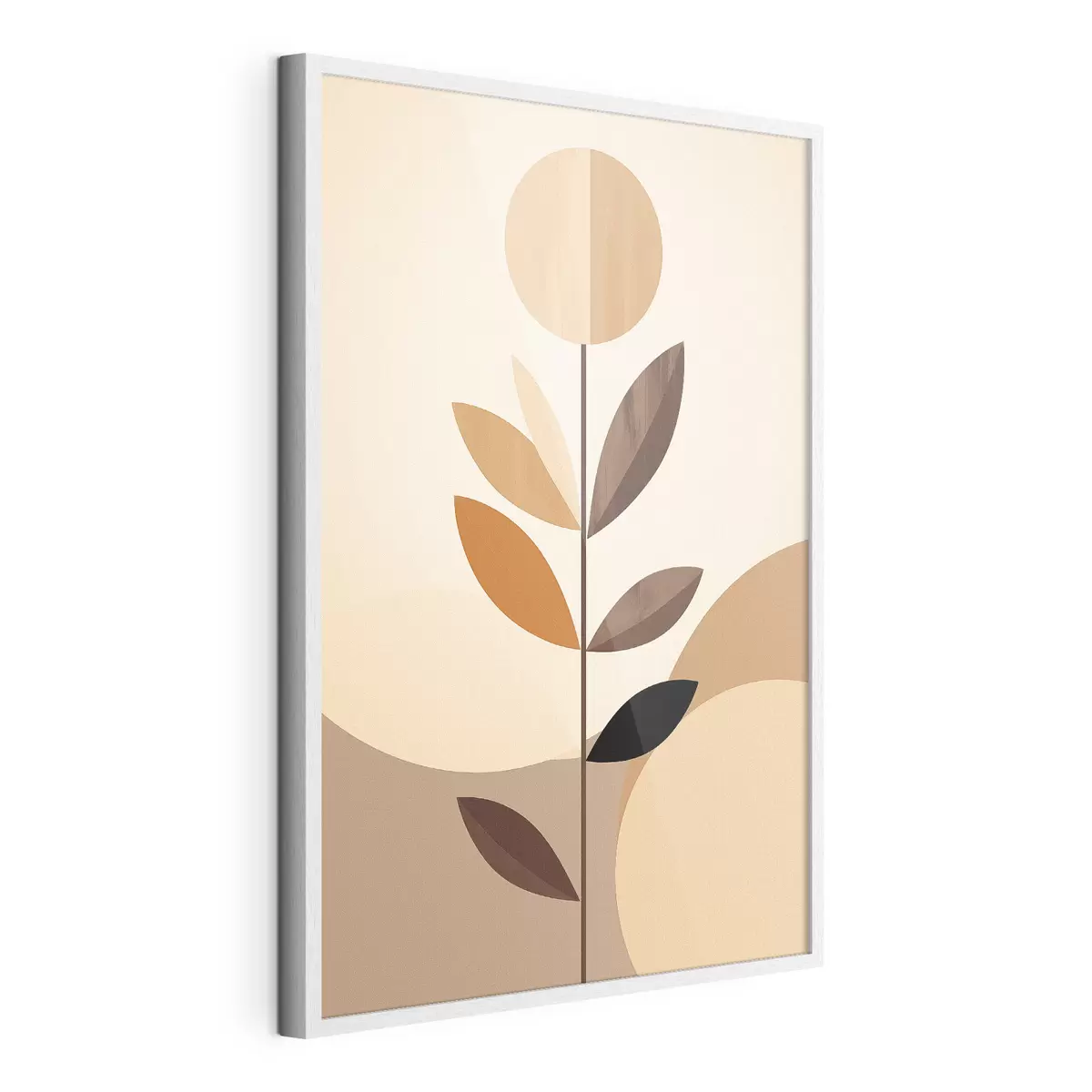 Poster Gestileerde bloem met geometrische bladeren in warme tinten f46500