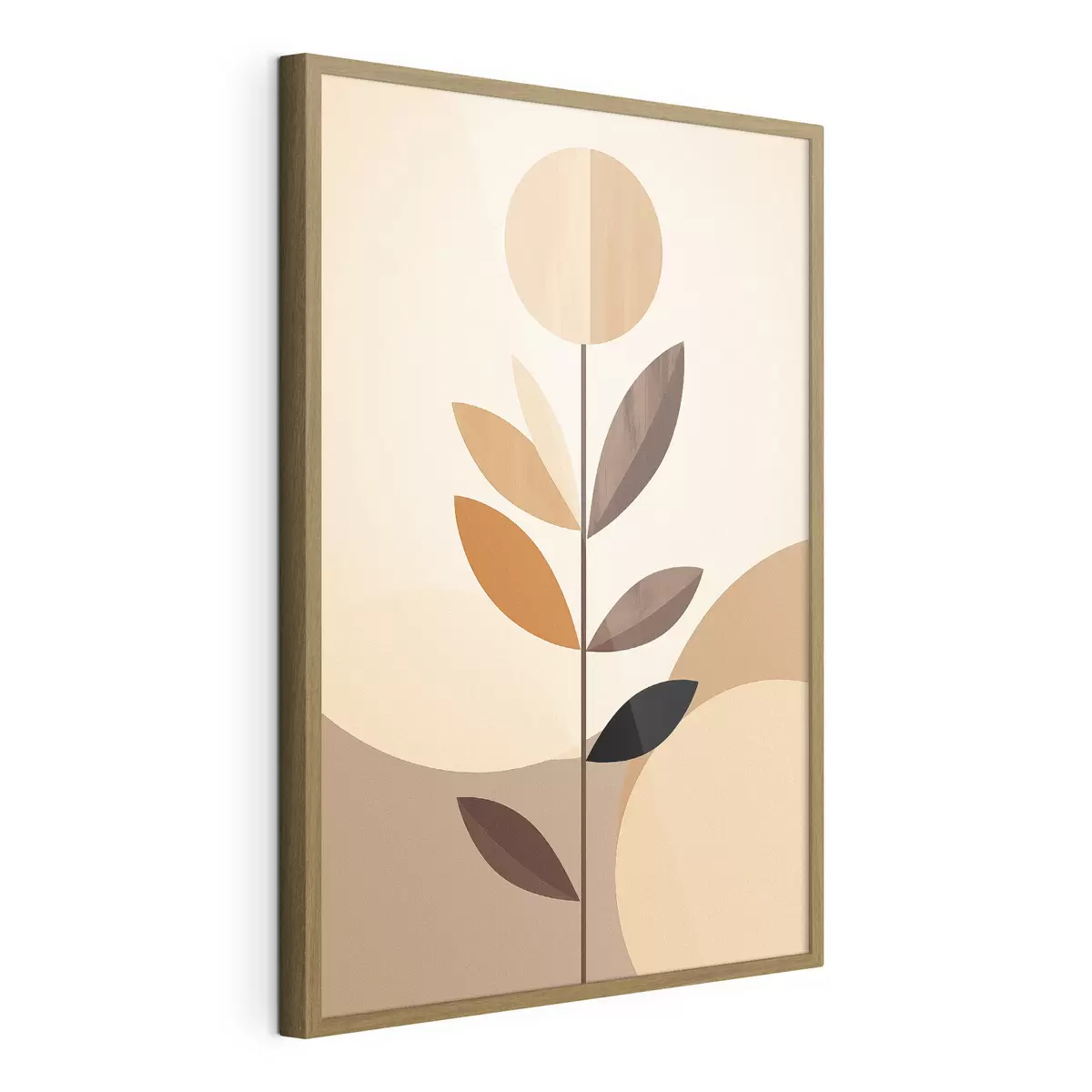 Poster Gestileerde bloem met geometrische bladeren in warme tinten f46500