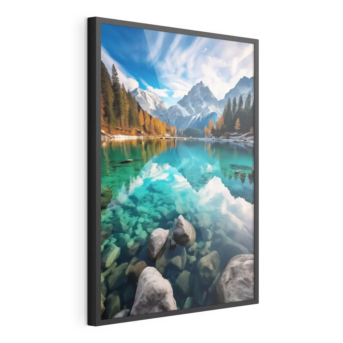 Poster Bergmeer met turquoise water en herfstlariksbomen f46517
