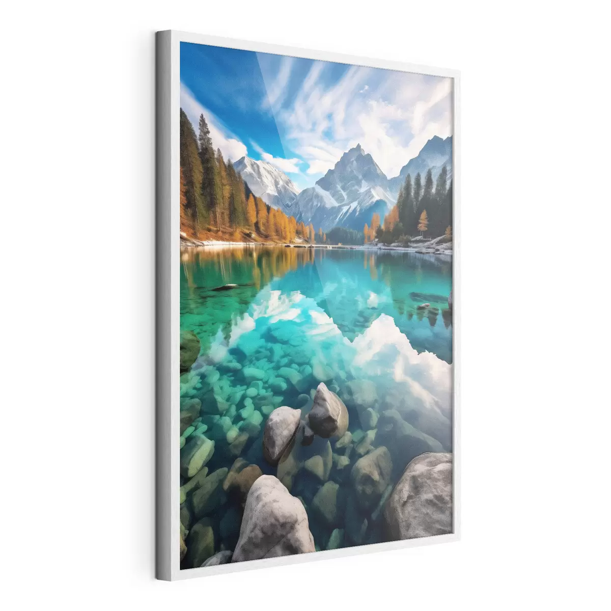 Poster Bergmeer met turquoise water en herfstlariksbomen f46517