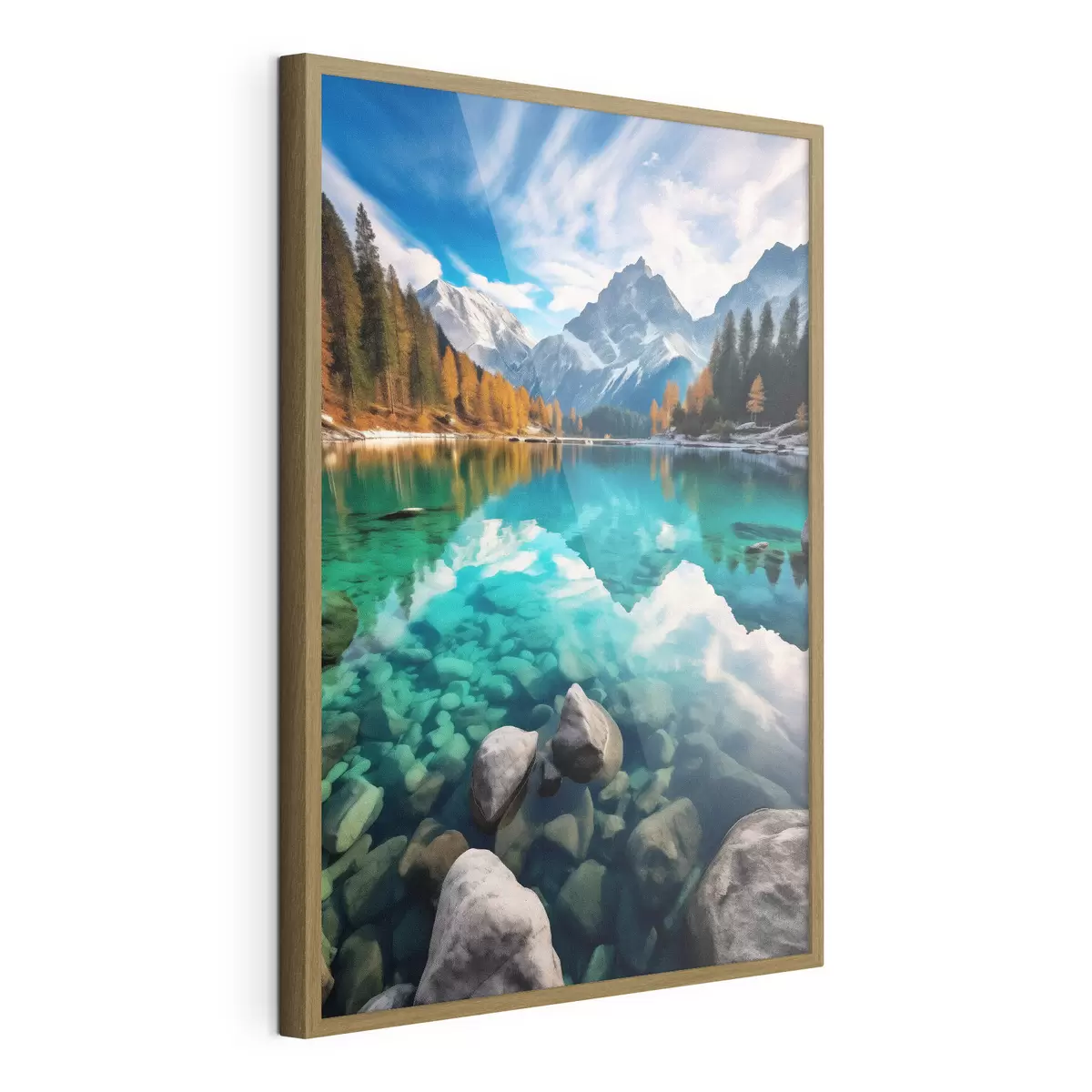 Poster Bergmeer met turquoise water en herfstlariksbomen f46517