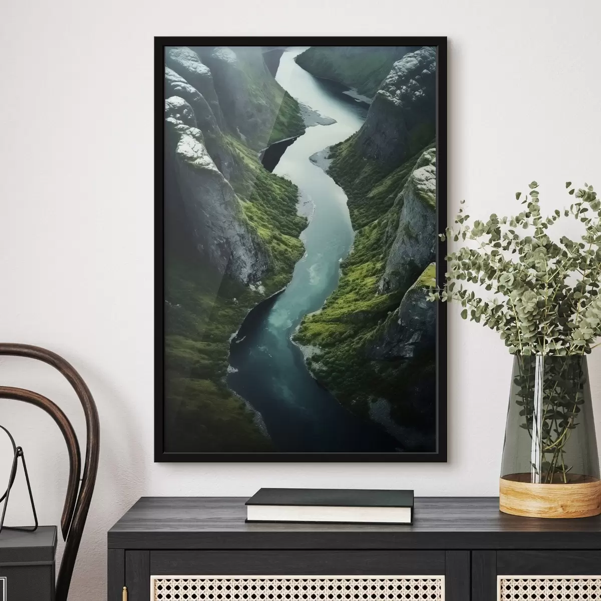 Poster Kronkelende rivier tussen kliffen, luchtfoto f46521