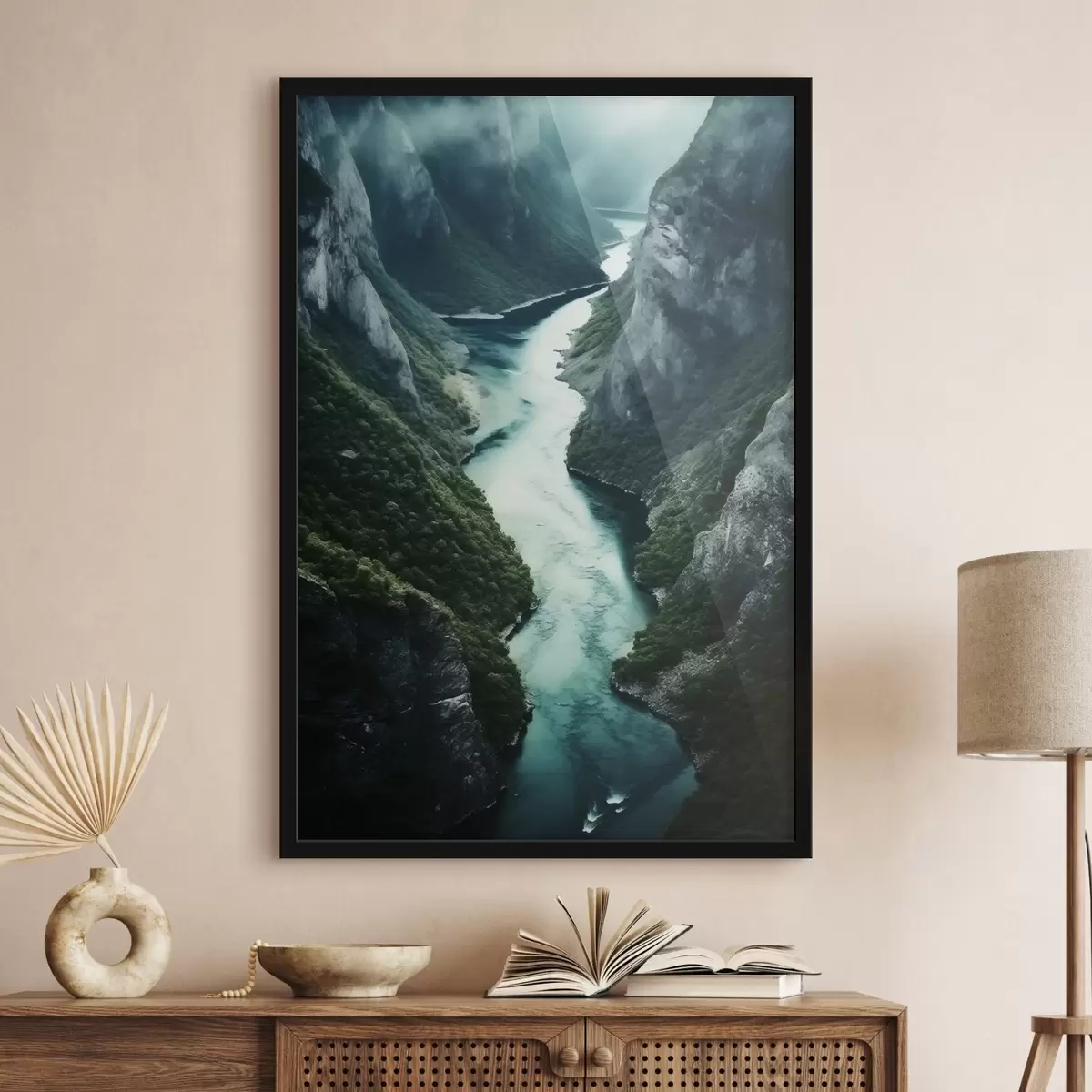 Poster Smalle kloof met een turquoise stroom van bovenaf f46522