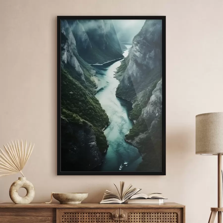 Fotobehang Smalle kloof met een turquoise stroom van bovenaf f46522