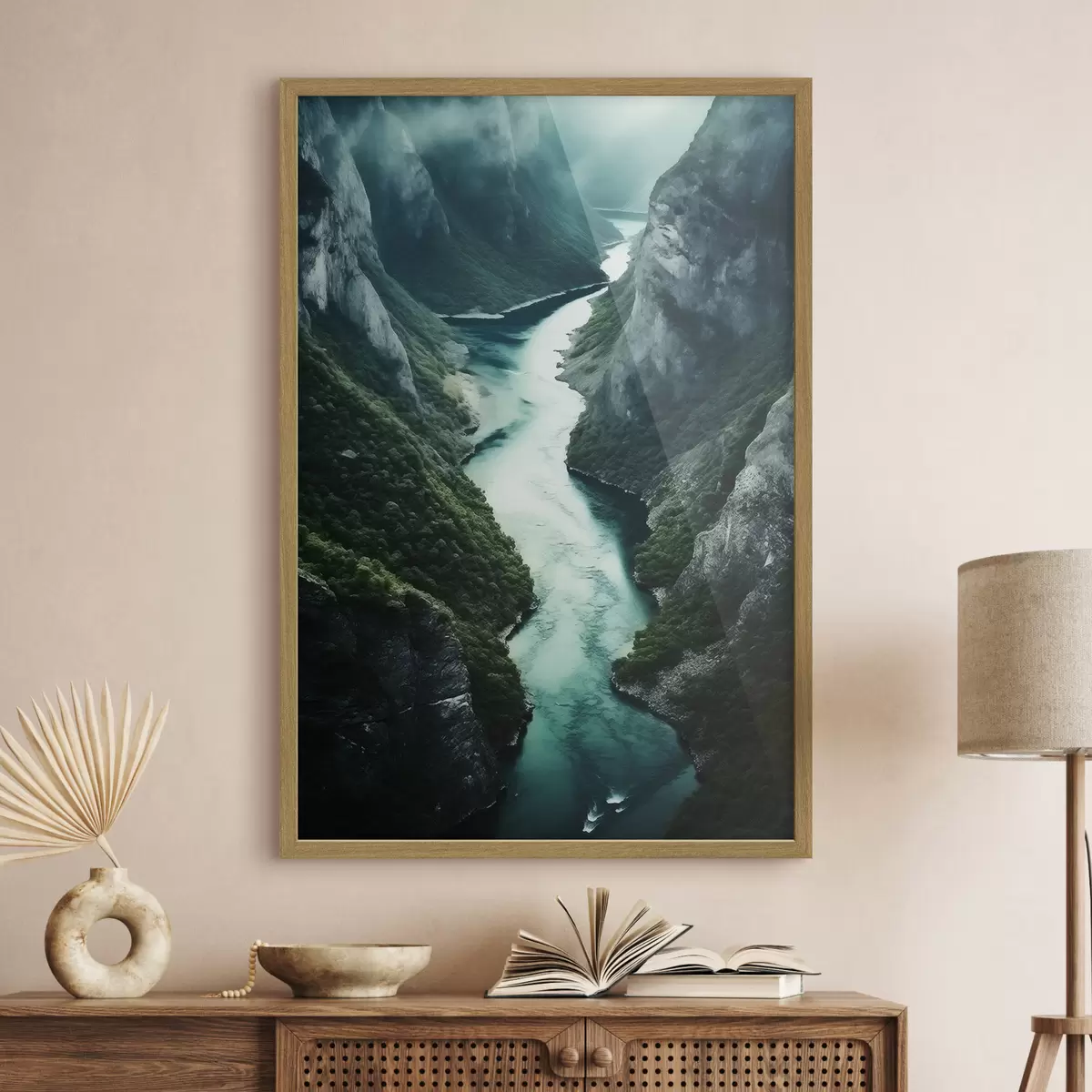 Poster Smalle kloof met een turquoise stroom van bovenaf f46522