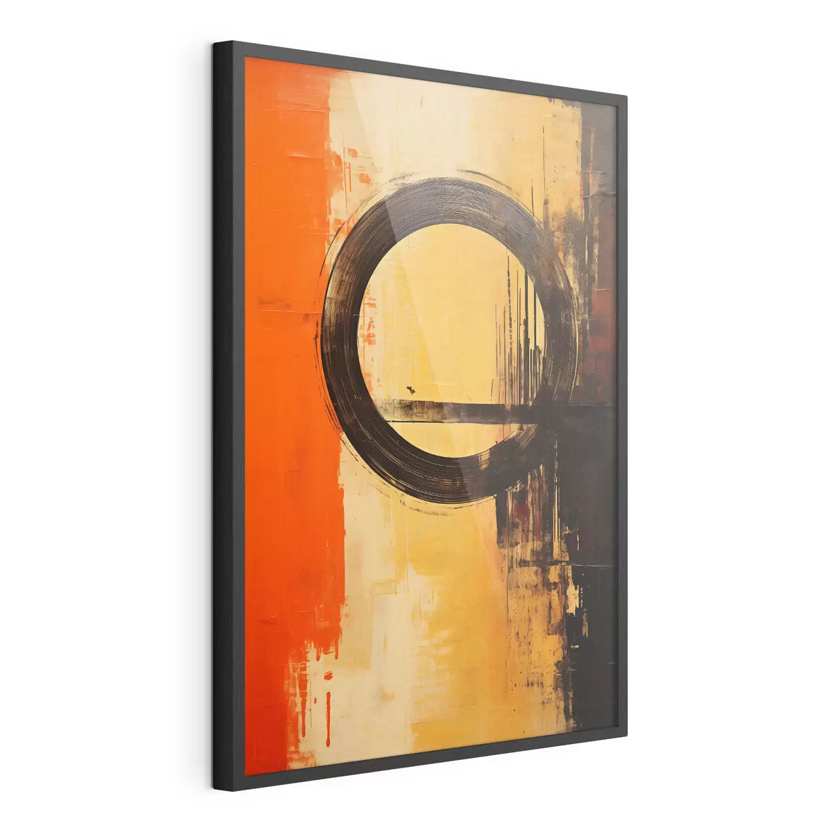 Poster Abstract met een zwarte ring op een terracotta-zandkleurige achtergrond f46529