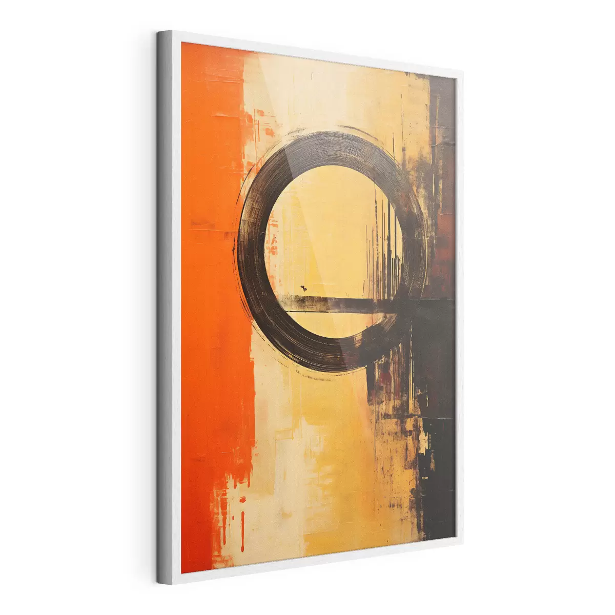 Poster Abstract met een zwarte ring op een terracotta-zandkleurige achtergrond f46529