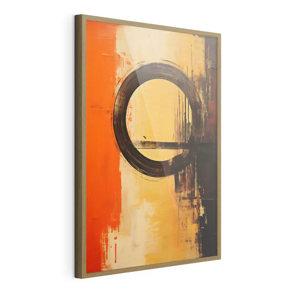 Poster Abstract met een zwarte ring op een terracotta-zandkleurige achtergrond f46529
