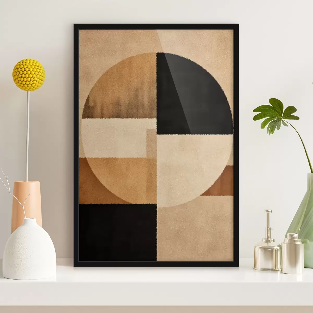 Poster Halve cirkels en vierkanten in warme tinten, zachte textuur f46531