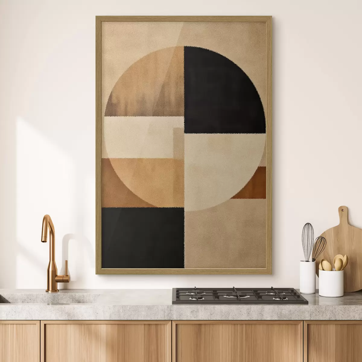 Poster Halve cirkels en vierkanten in warme tinten, zachte textuur f46531