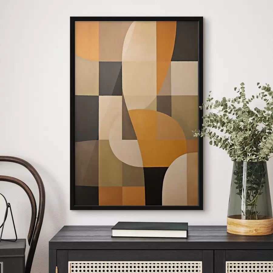 Fotobehang Patchwork van rechthoeken met een vloeiende oranje boog f46534