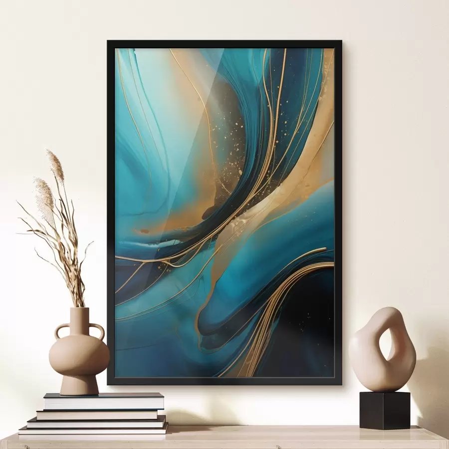 Fotobehang Turquoise stroom met dunne okerkleurige draden f46543