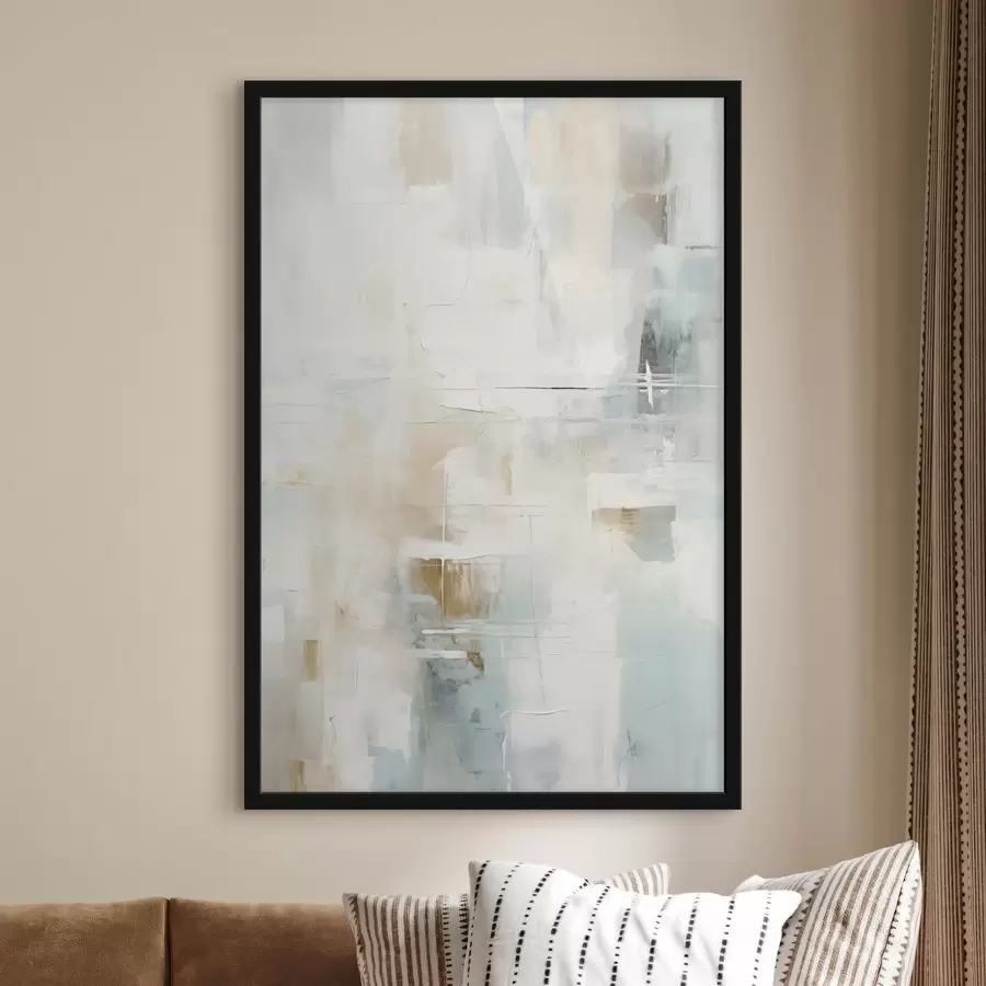 Fotobehang Luchtige streken van blauw en beige op wit f46547