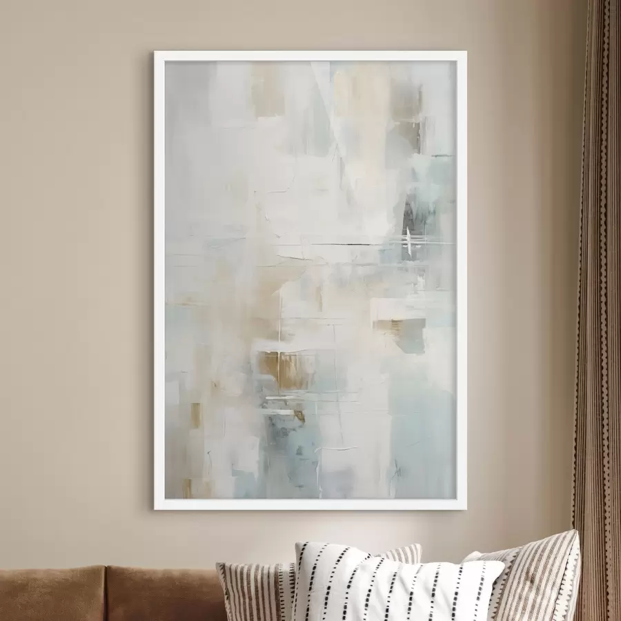 Fotobehang Luchtige streken van blauw en beige op wit f46547