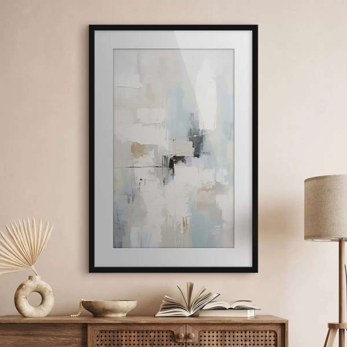 Poster Lichtgekleurd abstract met een zwart accent f46548