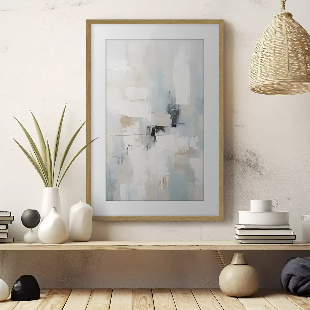 Poster Lichtgekleurd abstract met een zwart accent f46548