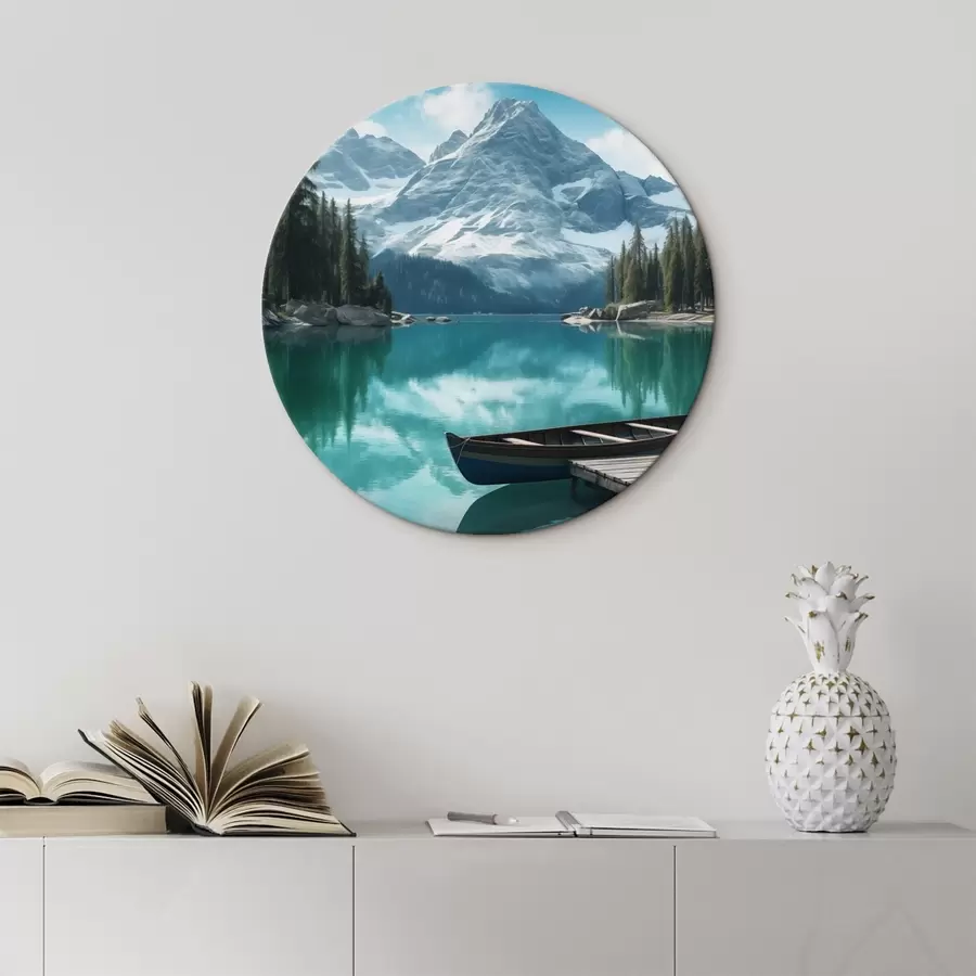  Schilderijen Alpien meer met kano en besneeuwde bergtoppen r46481